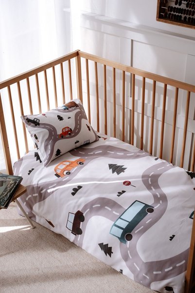 Lollie Baby&Kids Baby Crib, Park Bed (60X120 cm) Duvet Cover & Sheet Set, Cotton Satin - Cars