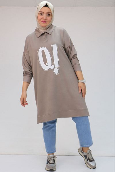 Eslina 48071 Large Size Men's Printed Crystal Tunic with Collar - Mink