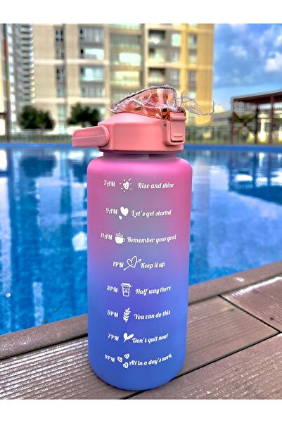 MATARAM زجاجة مياه تحفيزية باللون الوردي سعة 2 لتر زجاجة مياه للصالة الرياضية
