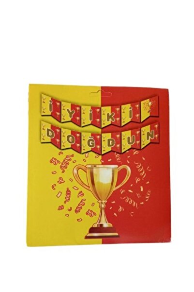 PartAntalya Κίτρινο κόκκινο Banner Happy Birthday Fan και 5 κίτρινα μπαλόνια ...