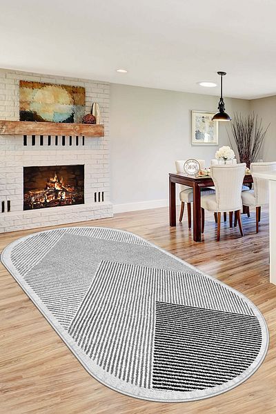 DERWARDEIN Machine Washable Non-Slip Base - Oval Living Room Carpet, Kitchen Rug and Floor Mat (Thin Coat)