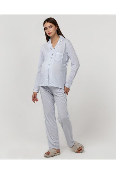LadyMina Pijama Set de pijamale duble pentru maternitate și maternitate cu dungi albastre