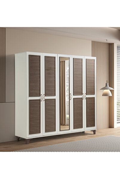 Pema Home Toprak %100 Mdf 5 Kapaklı Dolap Gardırop