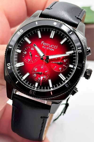 Ferrucci Black Color Leather Cord, Function Men's Wristwatch Bracelet Zmfer159