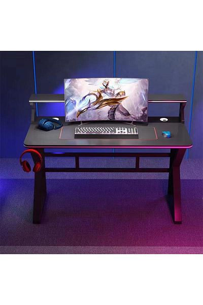 1st K-Shaped Gaming Table with Extra Shelf - 120cm - Black