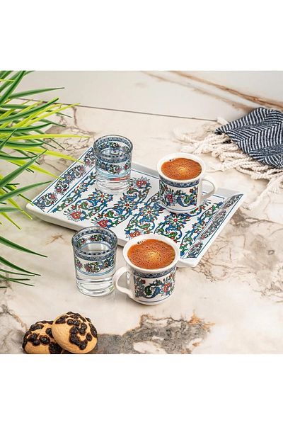 AYBABA STORE Coffee Presentation Set for Two with Ottoman Tulip Motif
