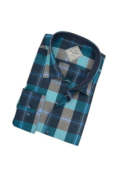 EREN STYLE Cămașă pentru bărbați cu mânecă lungă, albastră, din bumbac (Slim Fit Fit)