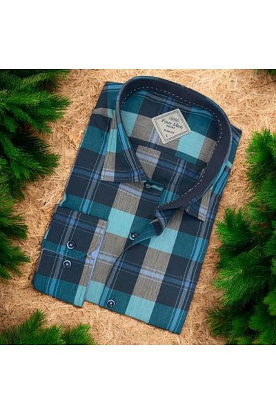EREN STYLE Cămașă pentru bărbați cu mânecă lungă, albastră, din bumbac (Slim Fit Fit)