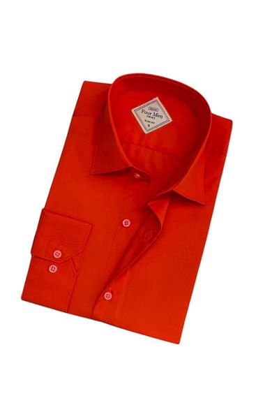 EREN STYLE Men's Cotton Red Long Sleeve Shirt (Slim Fit Fit Fit)
