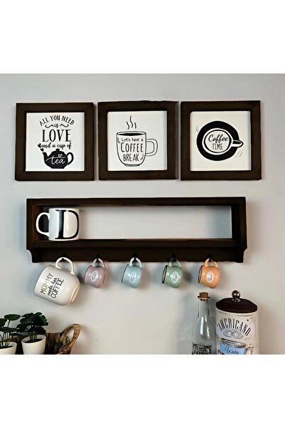 Wooden Factory Kahve Köşesi Raflı Fincan Askılıklı Ahşap Tablo Seti
