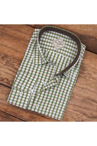 EREN STYLE Pamuk paketa kaki košulja dugih rukava za muškarce (uzorak Slim fit)
