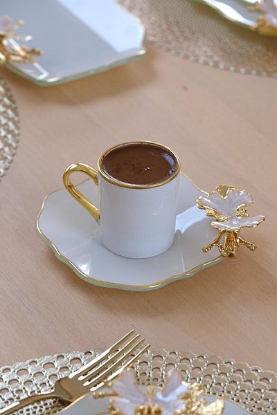 Glore Dolmabahce Lotus Cream Gold Gilded 12-Piece Glass Coffee Set for 6 People