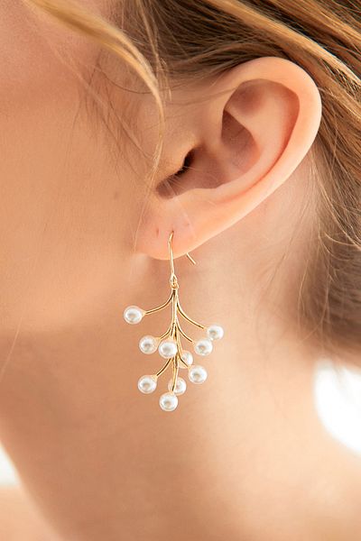Fulla Moda Tree Branch Dangle Earrings with Pearls