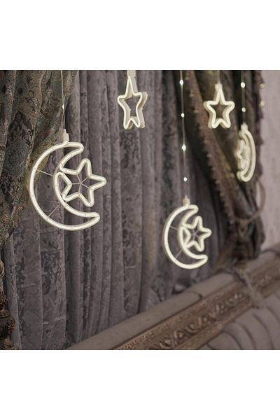 Generic زينة رمضان نجمة وهلال مضيئة ليد 4متر