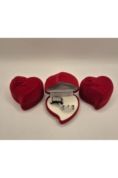 CAN FLOK ÜSTÜ GÜLLÜ ÇİFT ALYANS KIRMIZI YÜZÜK KUTUSU - 2 ADET ÇELİK YÜZÜK HEDİYELİ (KADIN-ERKEK)