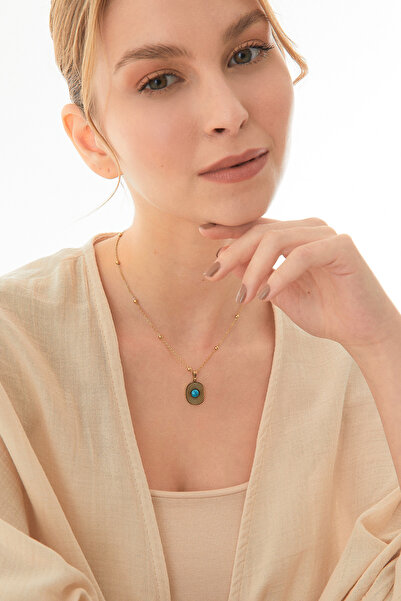 Fulla Moda Taş Detaylı Kare Çelik Kolye