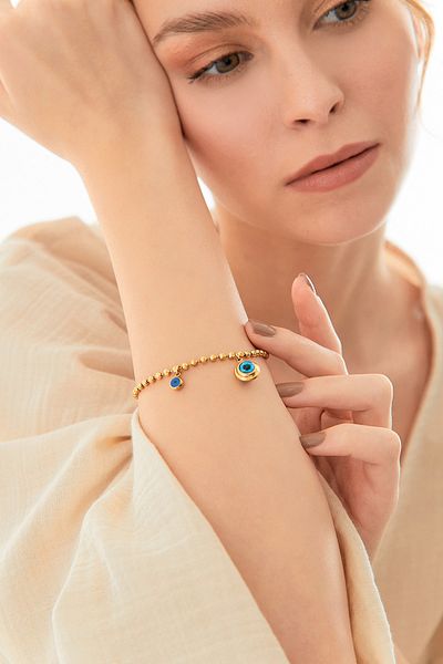 Fulla Moda Dorika Chain Steel Bracelet with Evil Eye Beads
