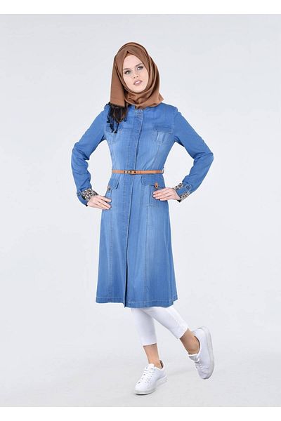 TRENDTESETTÜR Γυναικείο Μπλε T 1747 Maryel Flamed Hijab Trench