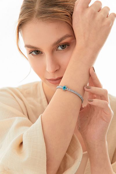 Fulla Moda Waterway Steel Bracelet with Evil Eye Bead Detail