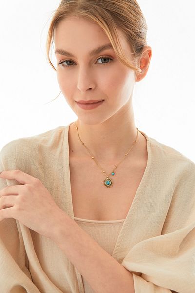 Fulla Moda Stone Detailed Round Steel Necklace