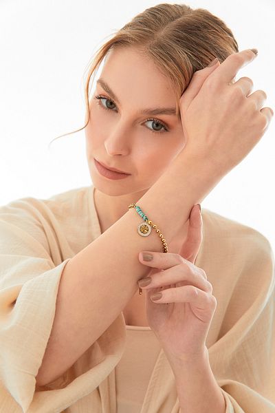 Fulla Moda Steel Bracelet with Beaded Clover Detail