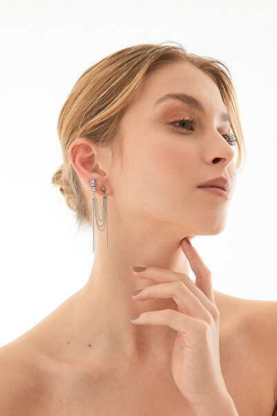 Fulla Moda Taşlı Sallantılı Kıkırdak Küpe