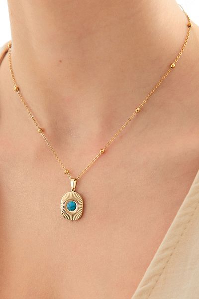 Fulla Moda Square Steel Necklace with Stone Detail