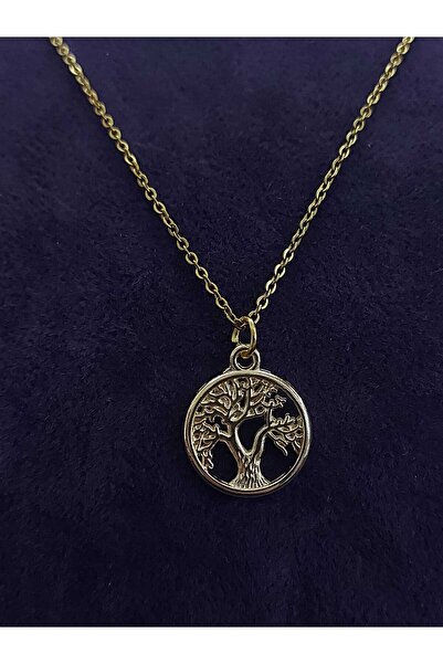 sarıyer silver Yaşam Ağacı Model Hayat Ağacı Figürlü Minimal Altın Kaplama Taşsız Çelik Kolye