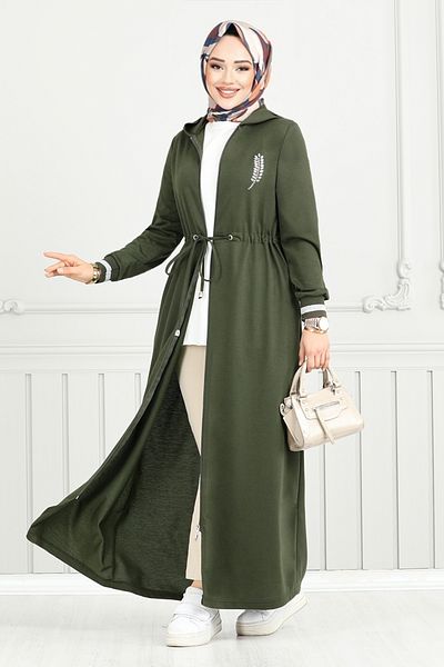 ModaMerve 1977FON1064-M Χακί Hijab Ferace - Λεπτομέρεια από πέτρα