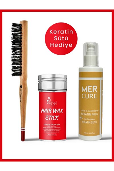 ELSA Hair Wax Stick 75gr - Saç Sabitleyici+Topuz Fırçası+Keratin Sütü 250 ml