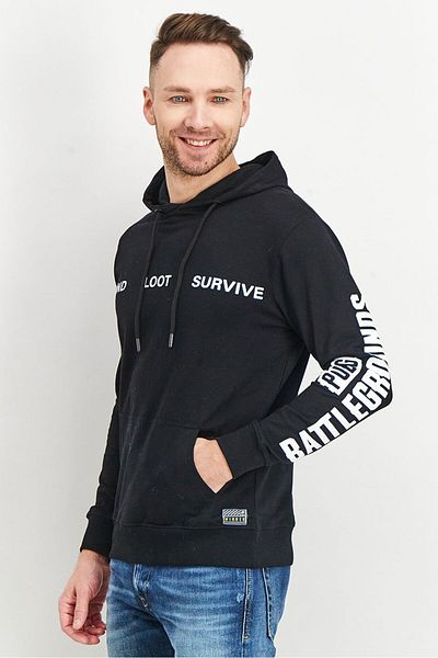 PUBG Men Hood With Drawstring Graphic Sweatshirt, Black And White