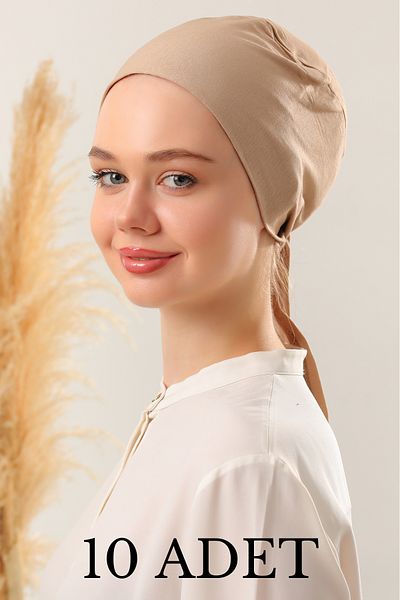 Melodi Scarf Γυναικείο Hijab Σετ χωρίς ραφή Καπό Milk Coffee 10 τεμαχίων Δεμένο χτενισμένο βαμβακερό καπό
