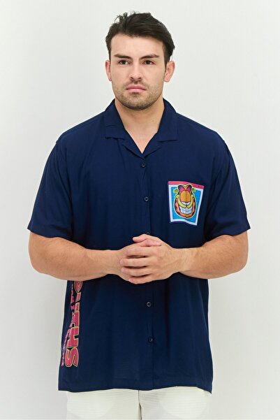 NİCKELODEON Men Regular Fit Short Sleeves Garfield Casual Shirt, Navy