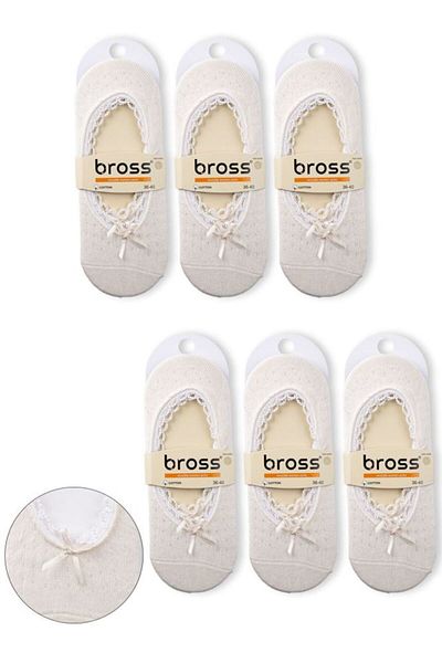 Bross Women's Mesh 12 Pack Lace Ballerina Socks Ecru