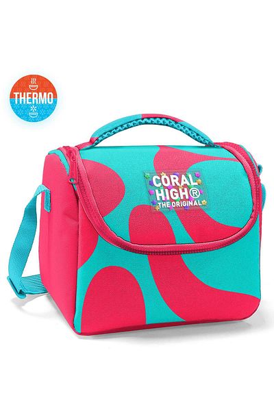 Coral High Kids Neon Coral Turquoise Patterned Thermo Lunchbox 22785