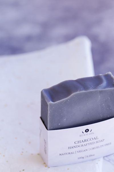 bermark Natural Handmade Charcoal Soap, Cold Process - Purifying & Balancing Skin Care 1 Piece of 100 Gr