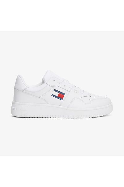 Tommy Hilfiger Bílé kožené tenisky – pánské, pro volný čas, gumová podrážka, logo EM0em01395-Ybr