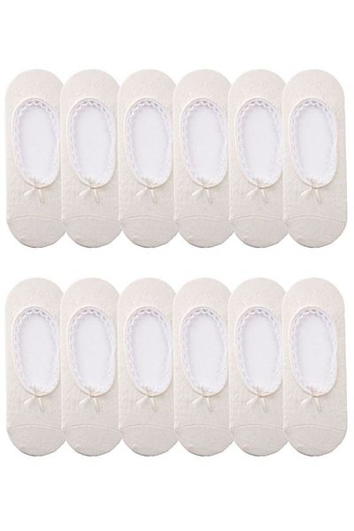 Bross Women's Mesh 12 Pack Lace Ballerina Socks Ecru