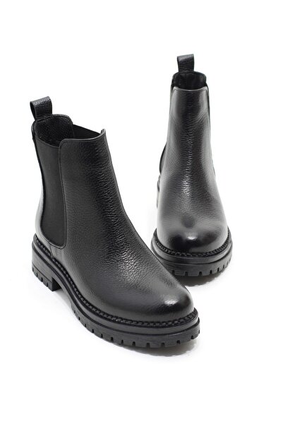 lizel JAVED SİYAH RENK GERÇEK DERİ KADIN POSTAL BOT