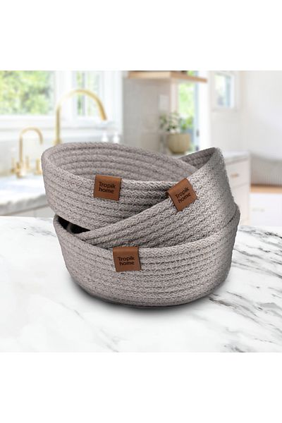 Tropikhome 3-Piece Wicker Basket - Multi-Purpose Bathroom Organizer, Gray Organizer