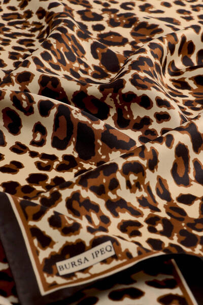 Bursa İpek Brown Leopard Pattern Twill Silk Scarf