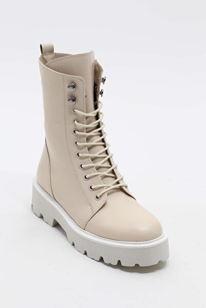 lizel Logan Ekru Renk Bağcıklı Kadın Postal Bot