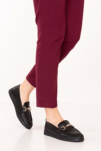 Gondol Kadın Hakiki Deri Yazlı Lazer Delikli Şık Loafer Anl.2999