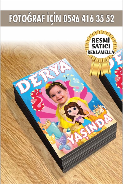 reklamatolye Kişiye Özel Resimli Doğum Günü Magneti Deniz Kızı Temalı 7x5 Cm ...