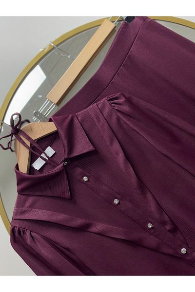 Ebrar Store Σετ υφασμάτινη φούστα Nesli Kupra-ET2485 Claret Red