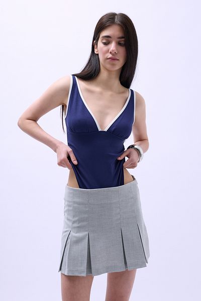 Black Fashion Fusta mini gri plisată cu talie înaltă