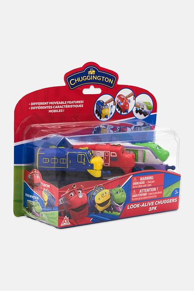 CHUGGINGTON 3 قطع من ألعاب القطار القابلة للتوصيل، باللون الأحمر