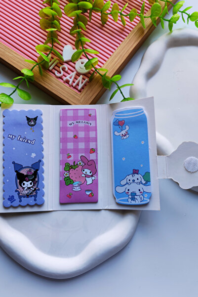 Nisankids Kuromi-My Melody-Cinnamaroll-Pompompurrin Velcro Post-It Notebook