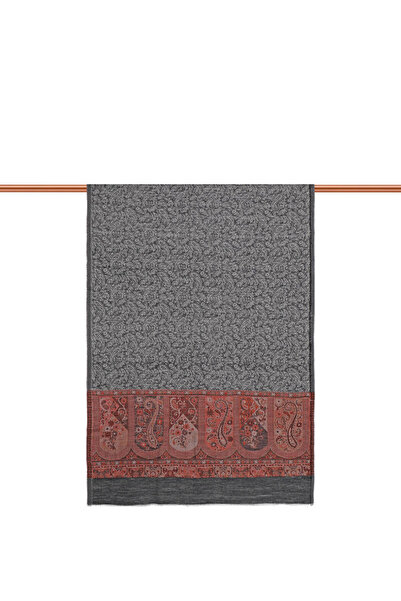 Bursa İpek Μάλλινο σάλι με σχέδιο ανθρακί
