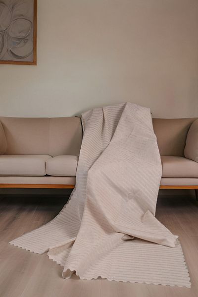 Myevilla Striped Sponge Velvet Fabric Non-Slip Sofa Bed Sofa Cover 170X210 Cream